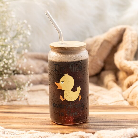 I'm Fine Everything Is Fine Tumbler, Angry Duck Glass Can, Sarcastic Iced Coffee - Picture 6 of 7